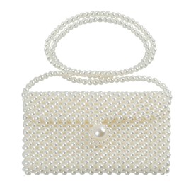 SHESRA Luxury Pearl Bag Chain Bag Purse Shoulder Bag Evening Bags for Women, Artificial Pearl Clutch Crossbody Beaded Handmade Bags for Party Wedding Bridal Travel