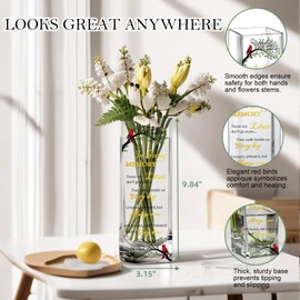 Sympathy Memorial Flowers Vase, Cardinal Grief Gifts for Loss of Love One, Funeral Glass Vase, in Loving Memory Comfort Heaven Gift, Best for Condolence, Bereavement, Remembrance, Celebration of Life