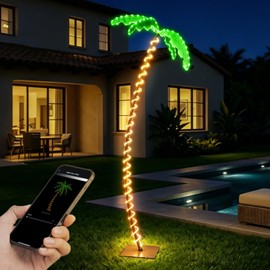 Innonly 7FT Lighted Palm Tree for Outside Patio, APP & Remote Control Artificial Palm Tree with Metal Trunk and Rope LEDs for Patio Pool Yard Holiday Party Decor, Timer, Music Sync, Dynamic Mode