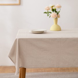 ATsense Tablecloth Beige Linen Look 100% Washed Cotton Square Tablecloth 140 x 240 cm