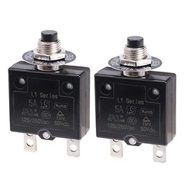 RKURCK Thermal Circuit Breaker 5 Amps, Thermal Overload Protector L1 Series 125-250V AC 50V DC Push Button Manual Reset Circuit Breaker 5A 2 Pcs
