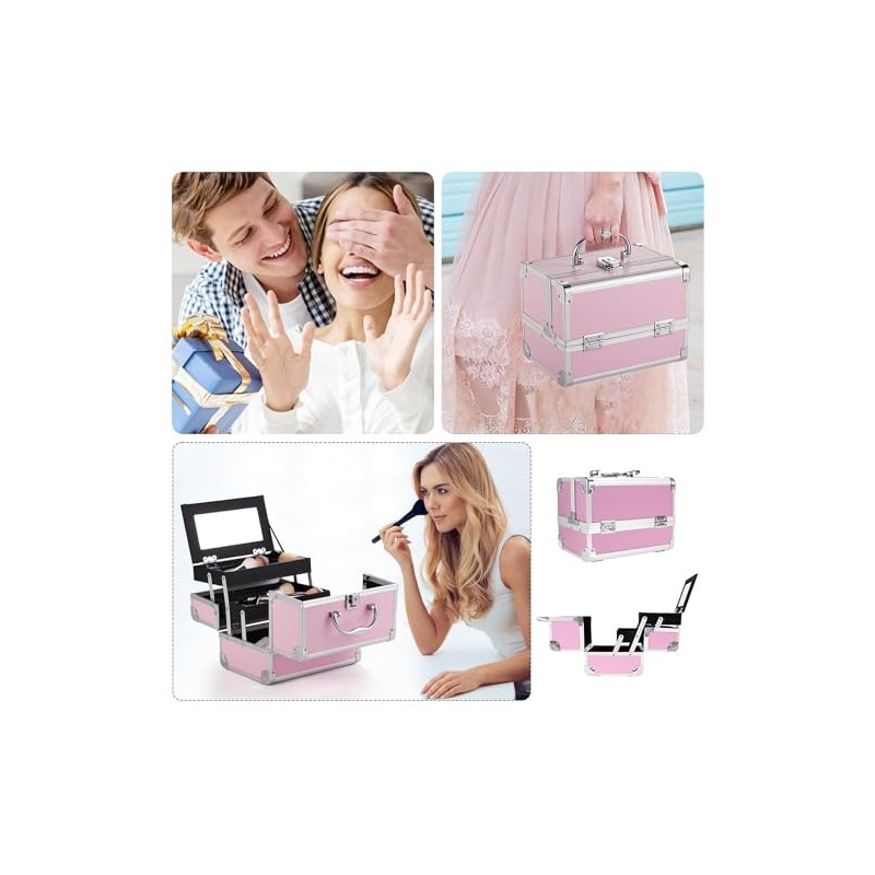 Estuche de Maquillaje Profesional de 3 Niveles con Espejo, Organizador