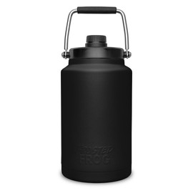 Frosted Frog Jug with Handle, One Gallon, Large Double Vacuum Insulated Water Bottle, Stainless Steel Thermos for Hot & Cold Drinks, Sweat Proof, Great for Travel, Hiking & Camping (Black)