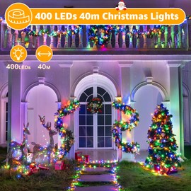 Ollny Christmas Decorations Fairy Lights - 40m 400LED Outdoor Christmas Tree Lights Xmas String Lights/8 Lighting Modes Cluster Bedroom Garden Window Garland Outside Lights Mains Powered(Multicolor)