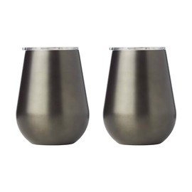 Cambridge Black Nickel Silversmiths 14-Ounce Brushed Double Wall Stemless All Purpose Wine Glass, Set of 2