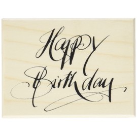 Rayher Wooden Stamp "Happy Birthday", 6 x 8 cm, Wooden Stamp Birthday, for Designing Cards, Envelopes, Gifts, Butterer Stamp, 28479000