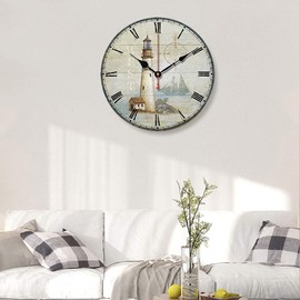 SWHONG Wall Clock Without Ticking Noises 12 Z0ll Classic Lighthouse Wall Clock Home Decorations