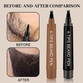 Beard Filler Pencil, Beard Filling Pen Kit, Beard Filler Pen with Beard Brush, Effective Improvement Facial Hair, Beard Pen for Moustache & Eyebrows, with 1 Beard Brush (Black)