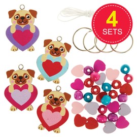 Baker Ross FX371 Love Heart Pug Keyring and Bag Charm - 4 Pack Valentine's Day Craft Pack for Kids