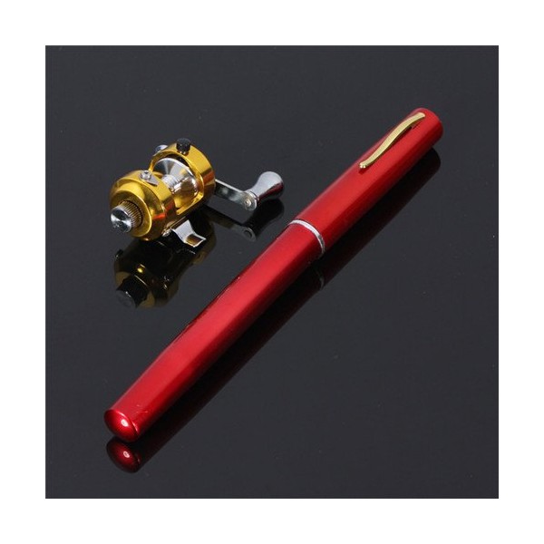 G Ganen 38inch Mini Portable Pocket Aluminum Alloy Fishing Rod Pen Great Gift (Red)