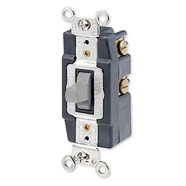 Leviton 15 Amp, 120/277 Volt, Toggle Double-Throw Ctr-OFF Momentary Contact Single-Pole AC Quiet Switch, Extra Heavy Duty Spec Grade, Grounding, Back & Side Wired, 1256, Gray