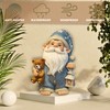 Sleepy Bedtime Gnome Statue, Charming Gnome Holding Cuddly Bear and