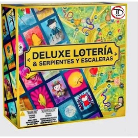 TOY DEALS USA, Loteria Deluxe Limited Edition & Serpientes Y Escaleras Mexican Game (Snakes and Ladders), Juegos de Mesa, Up to 8 Players, 8 Double Sided Wooden Playing Boards. Adults.