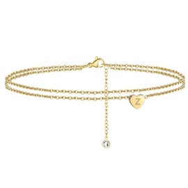 26 Initials Double Layer Anklet, Beautiful Simple Ankle Jewelry Beach Vacation Ankle Chain for Women and Girls (Z)