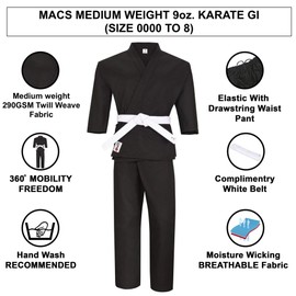 Martial Arts Karate Uniform with Elastic Pants and Drawstring for Kids Adults 9oz Middle Weight Student gi with Free Belt(Black and White) (Black, 4)