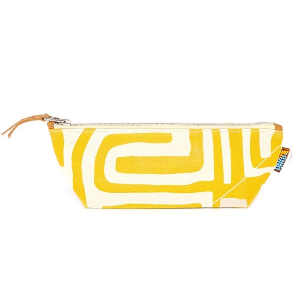 Ubuntu Life Kuba Pouch – Makeup & Toiletry Bag for Women Made with Natural Cotton Canvas, Stylish Cosmetic Bag with Kuba African Print (Mustard & Eggshell, Small)