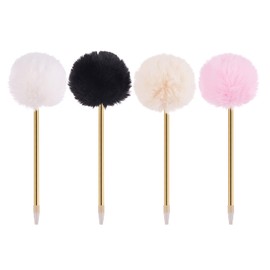 YOUKAI 4 Pack Pompom Pen Gift Pen Gold Color Ballpoint Pen for Party and Office (P-1)