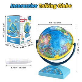 Interactive Globe for Children Ages 4-8 8-12 | Educational Toys with Smart Pen, 300+ Geography Quiz Games | Learning Earth World Globe for Kids Ages 4-8 Classroom, Home, Birthday Gift Idea