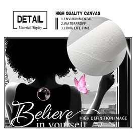 African American Wall Art Black Girl Pink Flowers Canvas Prints Black and White Wall Art Modern Fashion Paris Decoration Pictures Painting Framed Artwork Home Decor for Bedroom Bathroom 12x16inch