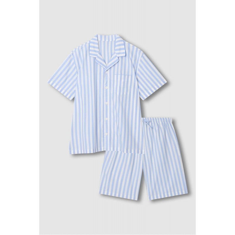 JAJU [JAJU] Men's 60s Cotton 5-part Pajama Set_Light Blue