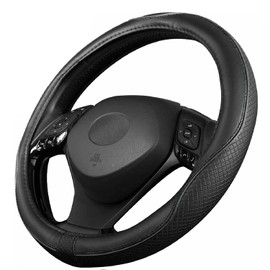Upgrade4cars Steering Wheel Cover Leather Look Black Steering Wheel Cover Universal 37-38 cm for Summer and Winter Car Accessories Interior Gift Ideas Gifts for Men and Women