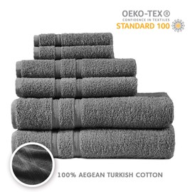 Comfort Spaces 100% Aegean Turkish Cotton Soft Bathroom Towel Set Luxury Hotel & Spa Quality, Highly Absorbent, Quick Dry, Include 2 for Shower, 2 Hand & 2 Face Wash, Multi-Sizes, Charcoal 6 Piece