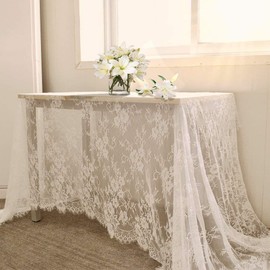 LuoluoHouse Lace Tablecloth White Wedding Tablecloths 60x120 Inch Vintage Rustic Farmhouse Table Fabric for Romantic Wedding Table Decorations