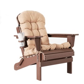 nalone Folding Adirondack Chair with Cushion with Cup Holder, HDPE Plastic Oversized Patio Chair Weather Resistant, Used in Outdoor, Fire Pit, Deck, Outside, Garden, Campfire Chairs (Brown)