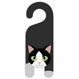 GRAPHICS & MORE Black and White Cat Do Not Disturb Plastic Door Knob Hanger Sign - Blank