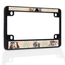Fastasticdeals Metal Insert Bike License Plate Frame Cat Family Weatherproof Motorcycle Accessories Black 4 Holes Solid Insert