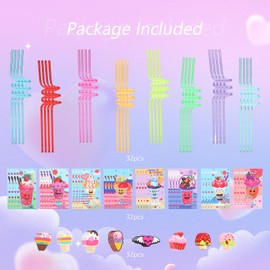 32 Pack Valentines Day Cards for Kids - Includes Valentines Greeting Cards (8 Designs) - Colorful Crazy Loops Reusable Drinking Straws - Straw Decor
