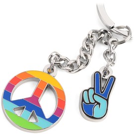 TROIKA Small Peace KR22-68/CH Metal Keyring with 2 Pendants in Colourful Colour, multicoloured, 7,7cm, Modern