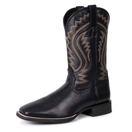 Palitutu Hand Painted Western Cowboy Boots, Full Grain Cowhide Upper & Shaft, 4-Layer Composite Sole(PLT103613-10D-Black)