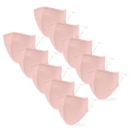 Weddingstar 10 Pack Adult 3-Ply Washable Cloth Face Mask Reusable and Adjustable with Filter Pocket - Blush Pink