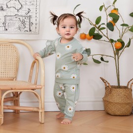 Toddler Girl Winter Clothes Ruffle Long Sleeve Daisy Sweatshirt Drawstring Waist Pants Set 2Pcs Cute Baby Infant Girl Clothes (Green, 12-18 Months)