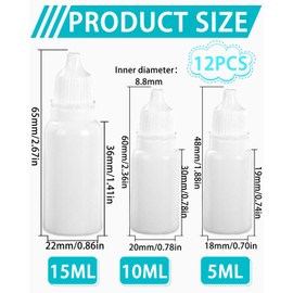 SCJJZ Pack of 12 Dropper Bottles 5 ml 10 ml 15 ml Squeeze Bottles Flexible Liquid Bottles Mini Maggi Bottle Dropper Bottles Container with Lid Empty Squeezable Bottles