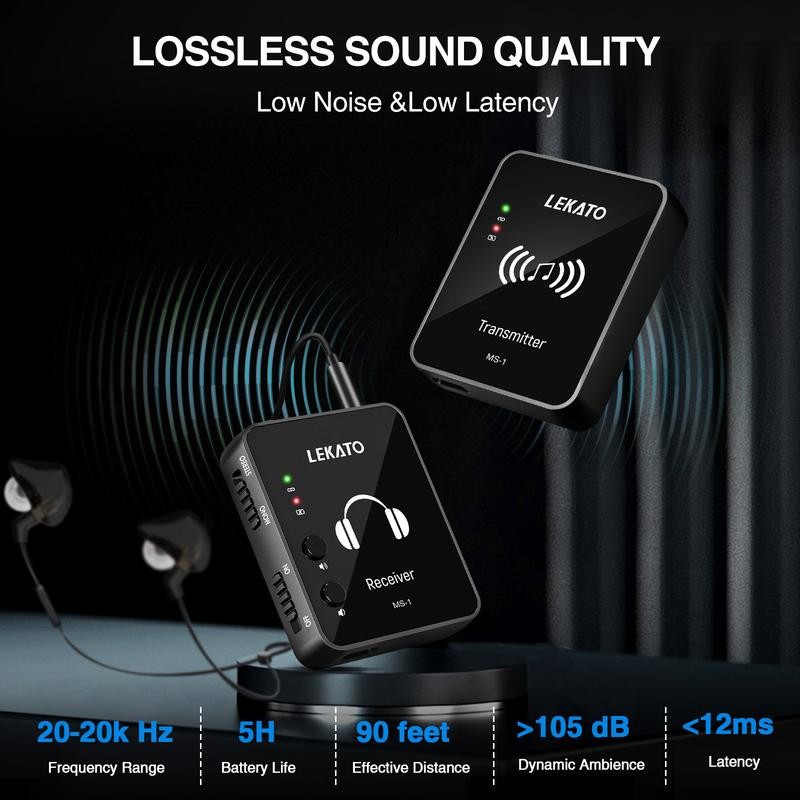 LEKATO MS-1 2.4G Stereo Wireless IEM System with Transmitter Beltpack