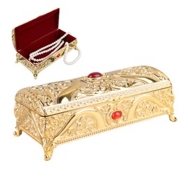 ZLXHDL Vintage Metal Jewellery Box Gold 19.5 x 9.5 x 7.8 cm - Rectangular Jewellery Box with Velvet Lining for Rings Earrings Jewellery - Elegant Gift Box for Women