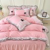 IHOUSTRIY Pink Duvet Cover Full Size, Ruffle Beddding Set with