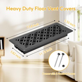 Floor Vent Covers, Floor Register 4x12, 2 Pack Adjustable Decorative Vent Covers for Home Floor, Ceiling or Sidewall Vent with Screws, Rust-Proof Heavy Duty Walkable Steel Floor Vents (4" X 12")