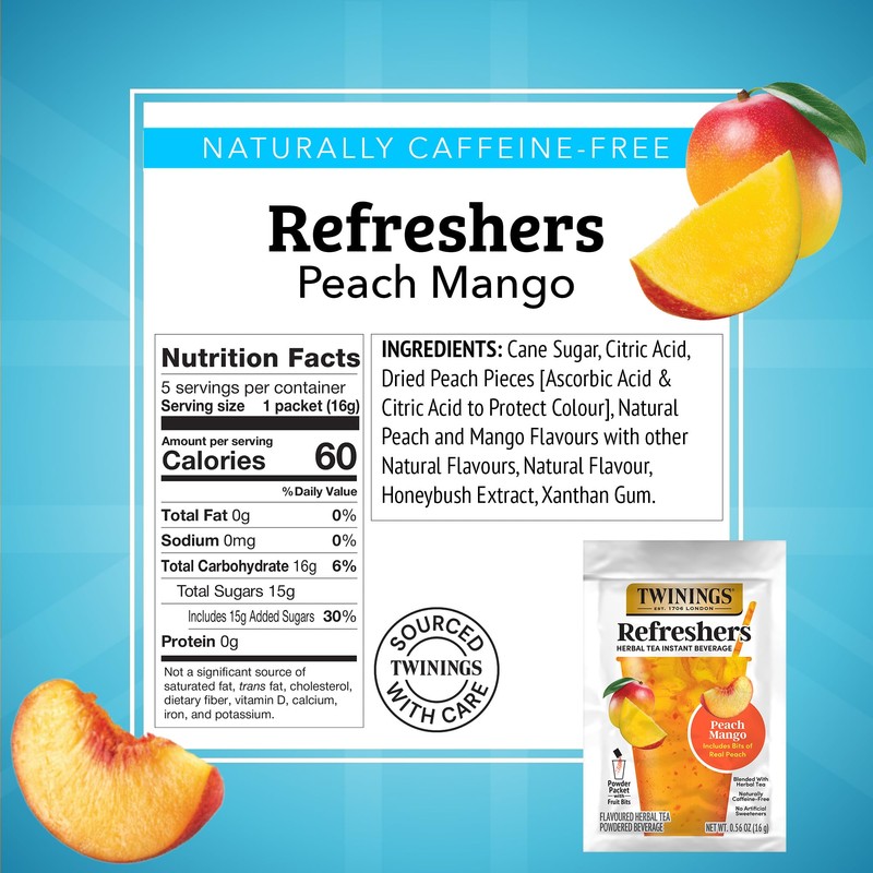 NEW Twinings Peach Mango Refreshers, Herbal Tea Instant Beverage with