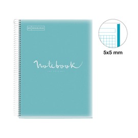 Miquelrius - Notebook A4 Notebook, 1 Coloured Strip, 80 Sheets with Grid 5 x 5 mm, Paper 90 g/m² Micro-Perforated with 4 Holes for 4 Rings, Polypropylene Cover, Sky Blue