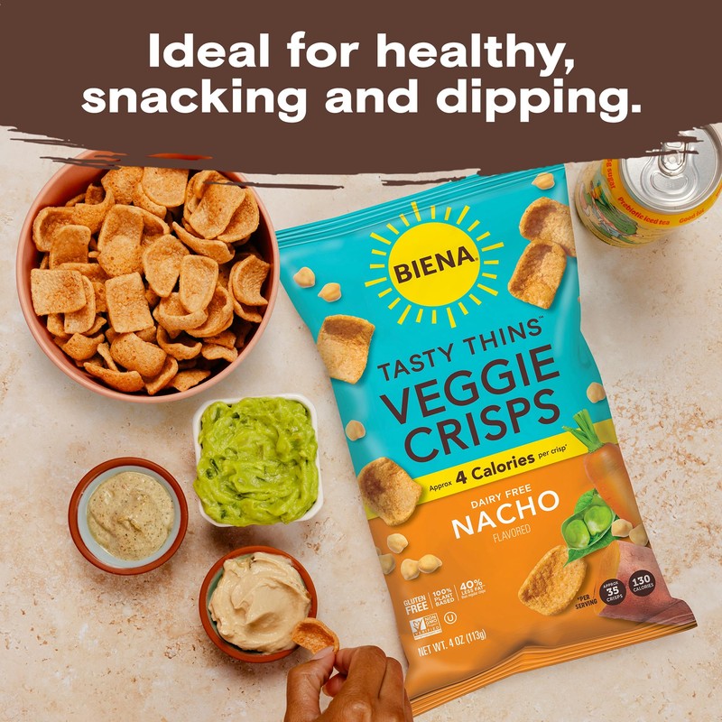BIENA Tasty Thins Veggie Crisps - Low Calorie Veggie Chips
