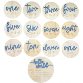 Baby Monthly Milestone Cards, 3D Premium Wooden Discs for Baby Photos and Pregnancy Journey plus BONUS Hello World Sign for Birth Announcement and Documenting Growth, Light Wood Photo Props (13 pcs) Baby Shower and Gender Reveal Gift (Pink)