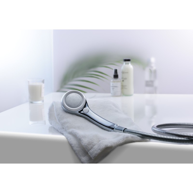 SAN-EI Faucet Showerhead Rainy Metallic White [Approx. 50% Water Conservation