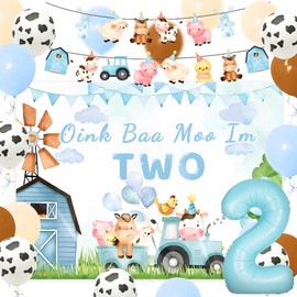 LaVenty Oink Baa Moo I am Two Deciration Boy Moo I am Two Balloons Farm 2nd Birthday Decoration Barnyard 2nd Birthday Decoration Holy Cow