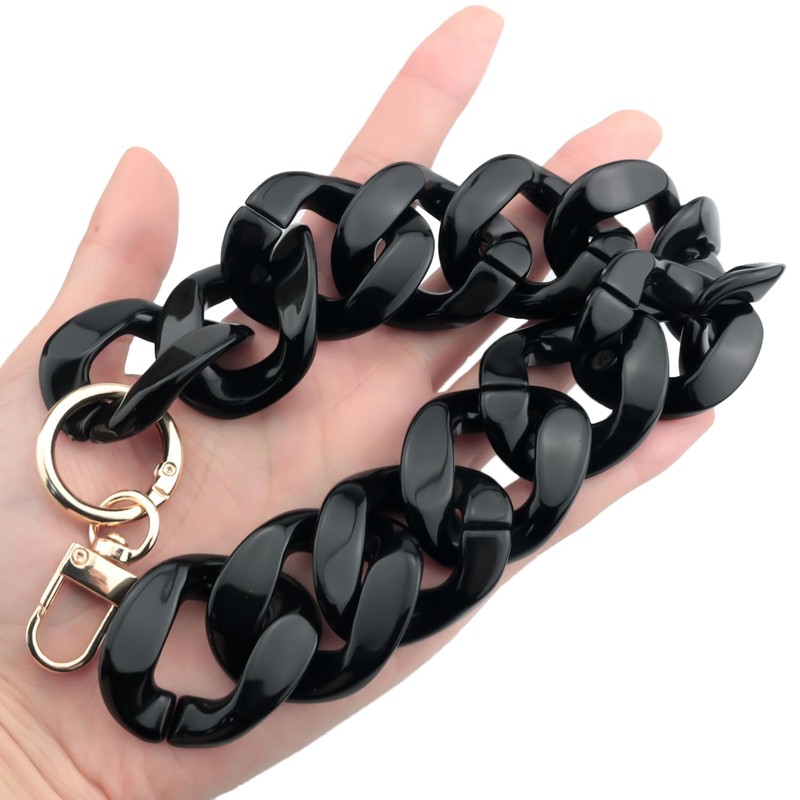 ZZHXSM - Bolsa de cadena de acrílico negro con asa