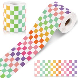 Adecortalk 6.5 Ft Pastel Checkered Flag Decorative Bulletin Board Border Colorful Rolled Straight Trim Checkerboard Border Funny Back to School Decorations for Teacher School Classroom Home Wall Decor