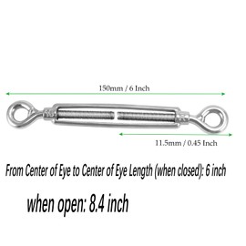 MAHIONG 12 PCS M6 Eye & Eye Turnbuckle, 6mm Thick 304 Stainless Steel Turnbuckles Hardware for Tensioning Cable Wire Rope, Adjustable Length 6"- 8.4