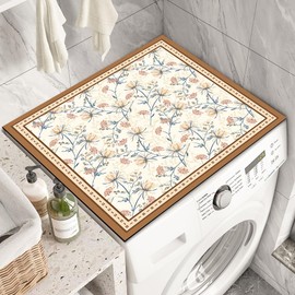 Leniutor 19.7" x 23.6" Washer and Dryer Covers - Flowers Floral Non-slip Dryer Top Protect Mat, Dust-proof Washing Machine Cover, Diatomite Top Covers (Brown)
